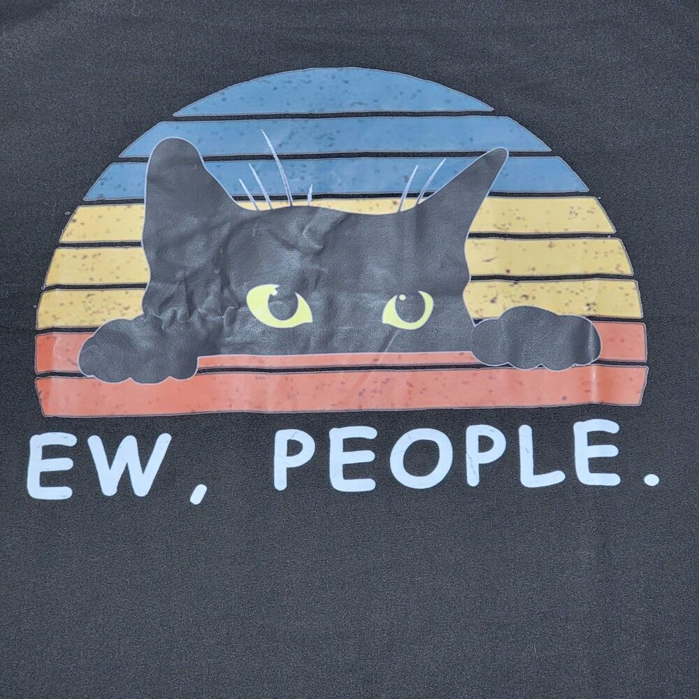 Cat Graphic SS Tee Black "Ew, People" - Size Small